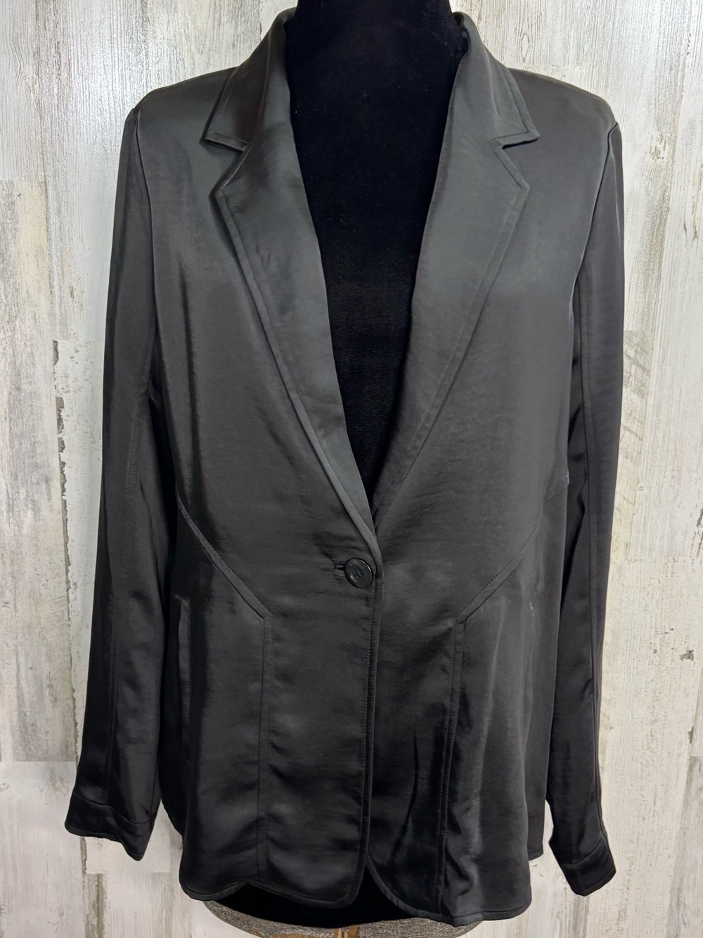 Peace of Cloth Mason Black Satin Single-Button Blazer